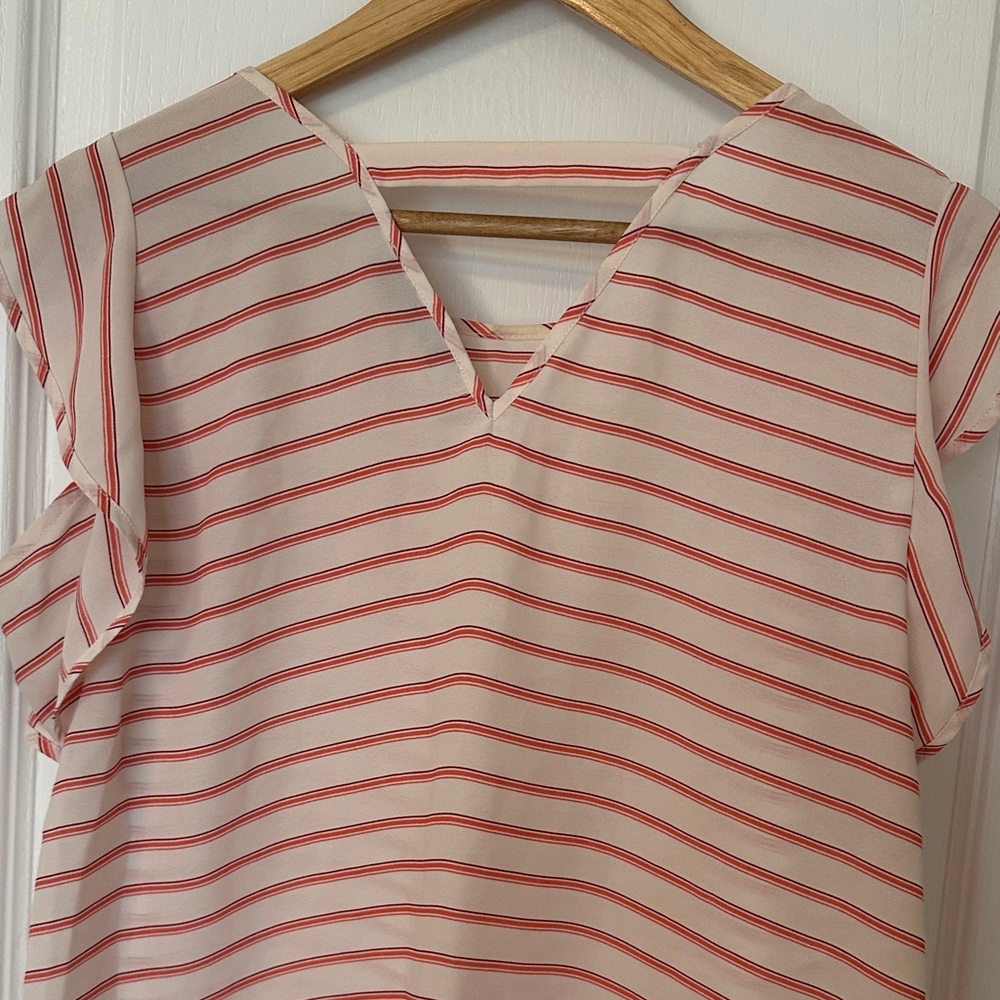 LOFT Pink and White Striped Short Sleeve Top - Picture 4 of 4